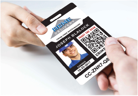Hand presenting a branded Crime-Free security clearance ID card